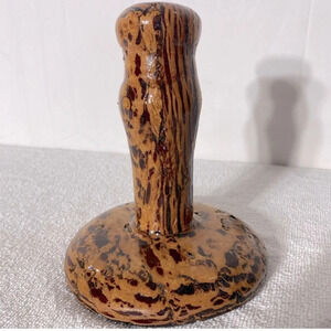 Vintage Handmade Spotted Wood Wooden Candle Stick  Holder
